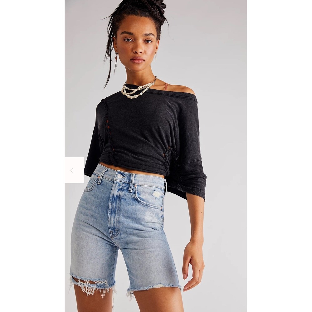Mother High Waisted Smokin Short Fray Resting Beach Face Size 27 Cut Off Denim
